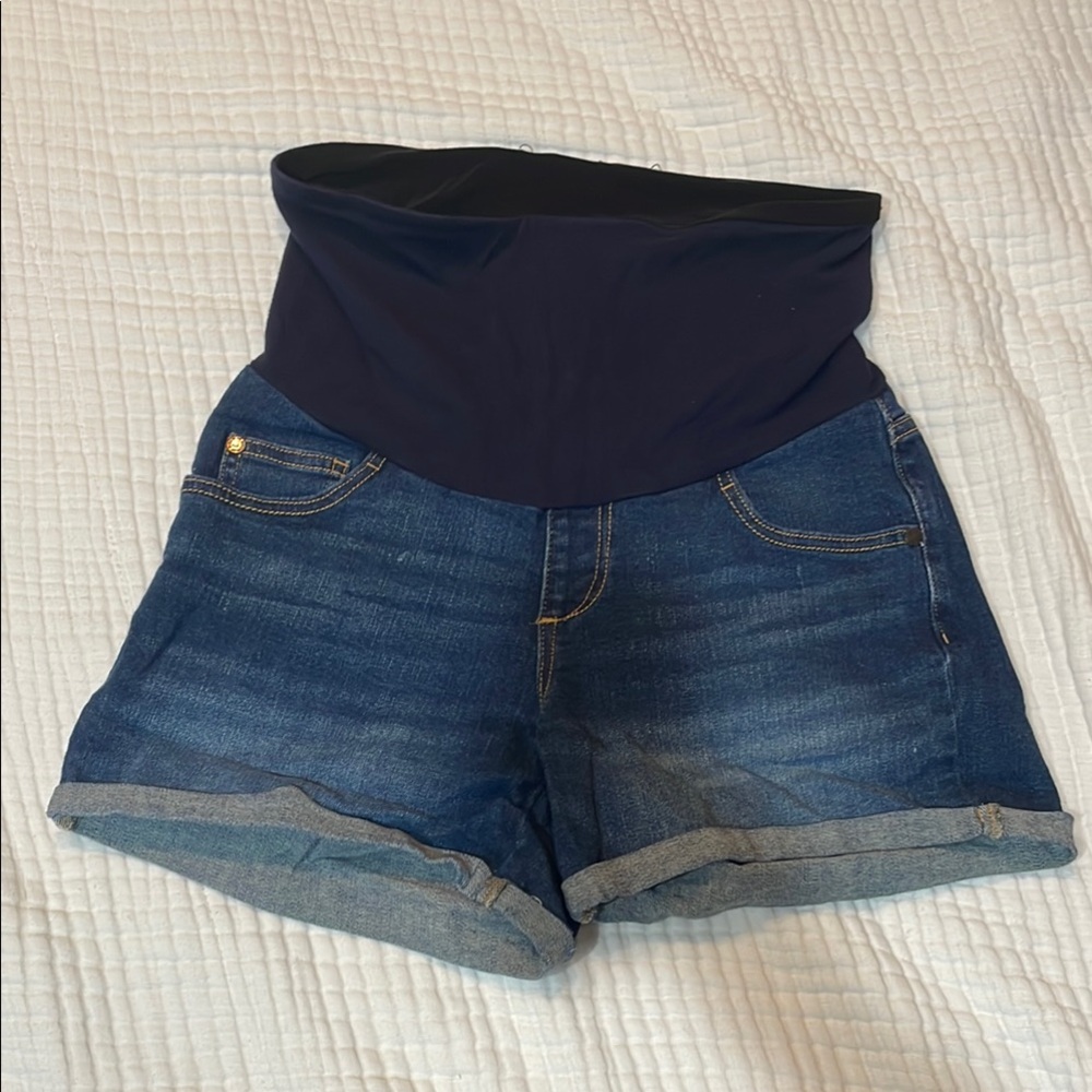 Motherhood High Waist Blue and Black Maternity Shorts